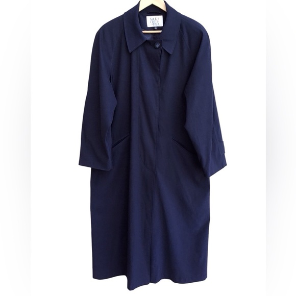 Saks Fifth Avenue Blue Long Length Trench Coat - Picture 5 of 7